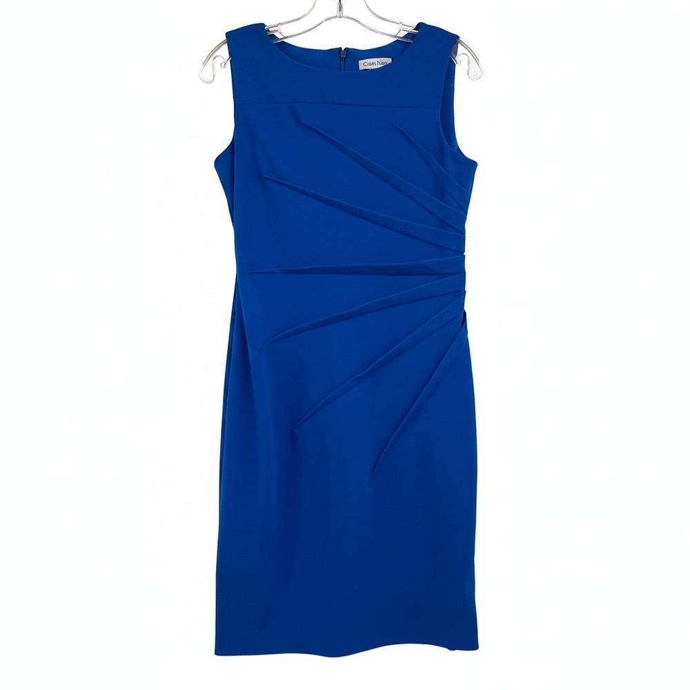 Calvin Klein Blue Pleated Pencil Knee-Length Dress | Regular Size 6